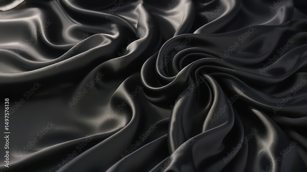 Fototapeta premium Luxurious Black Silk Drapery Elegant Swirls and Smooth Texture for Design Inspiration