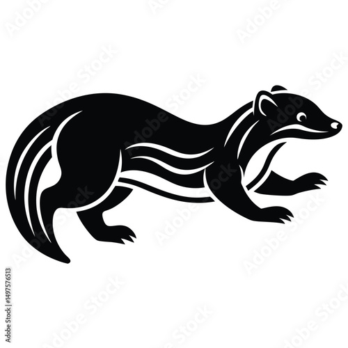 Stylized Black and White Weasel Illustration Vector Graphic