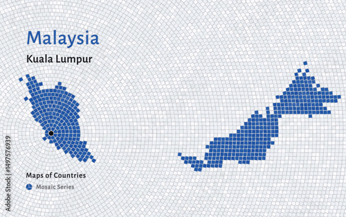 Geometric Mosaic Map of Malaysia Highlighting Kuala Lumpur