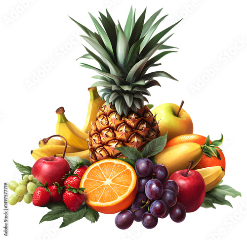Assorted fresh fruits.
