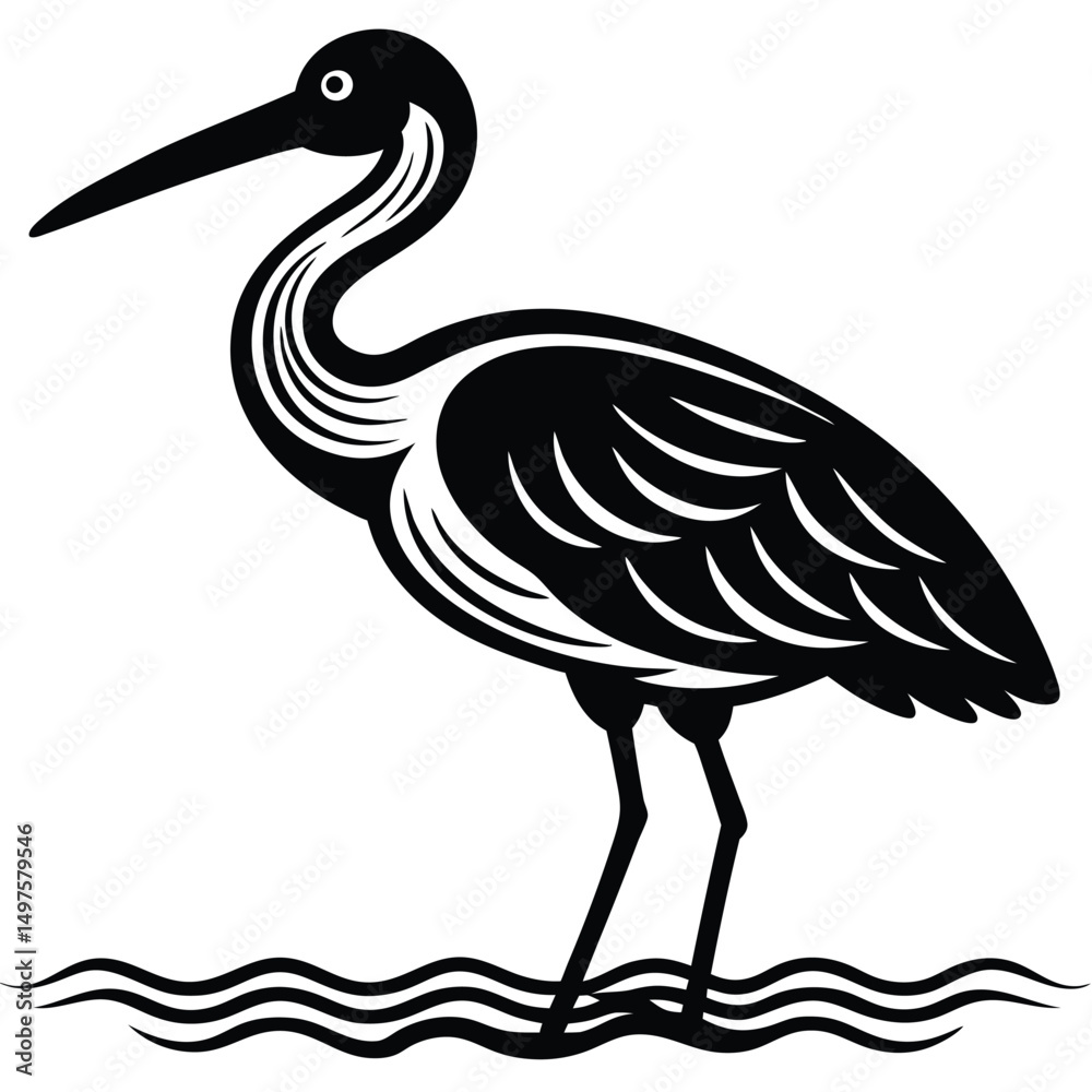 Fototapeta premium Elegant Black and White Heron Illustration Bird Art Print