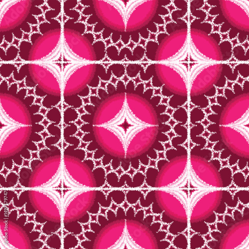 Magenta and muted pink hues enhance ikat inspired tribal pattern