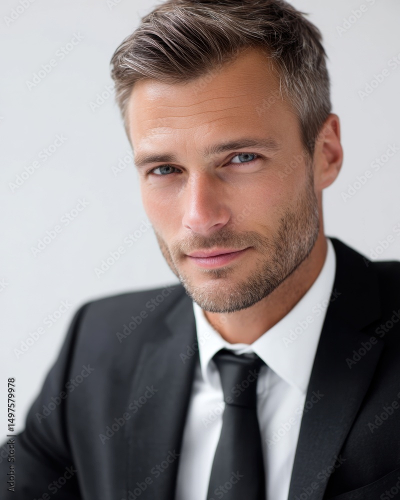well-groomed man in suit, crisp background, direct eye contact, corporate tone well-groomed man in suit, crisp background, direct eye contact, corporate tone