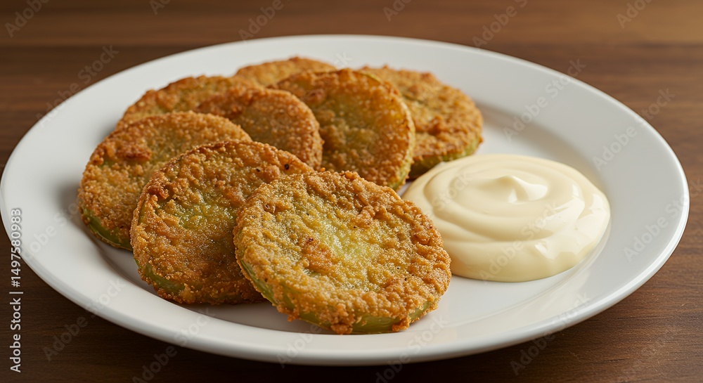 Fried Green Tomato with Sauce on Plate Fried Green Tomato with Sauce on Plate