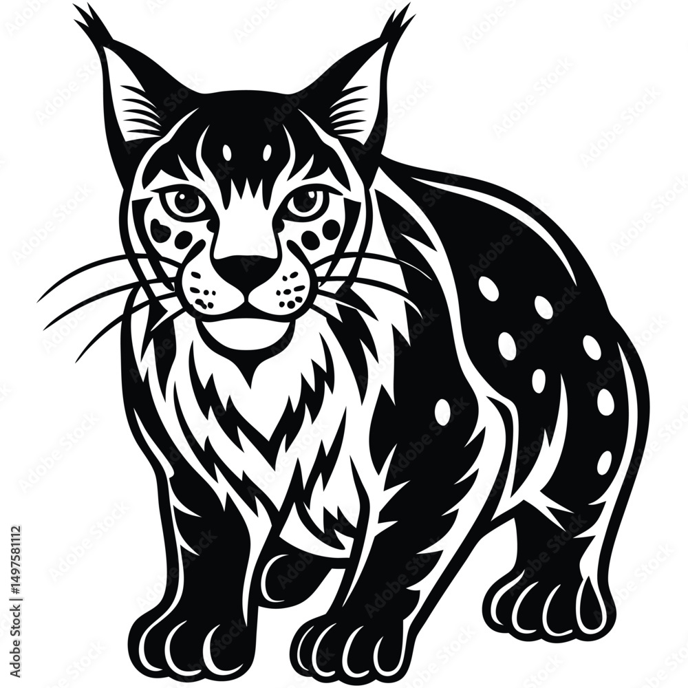 Fototapeta premium Majestic Lynx Black and White Illustration of a Wild Cat