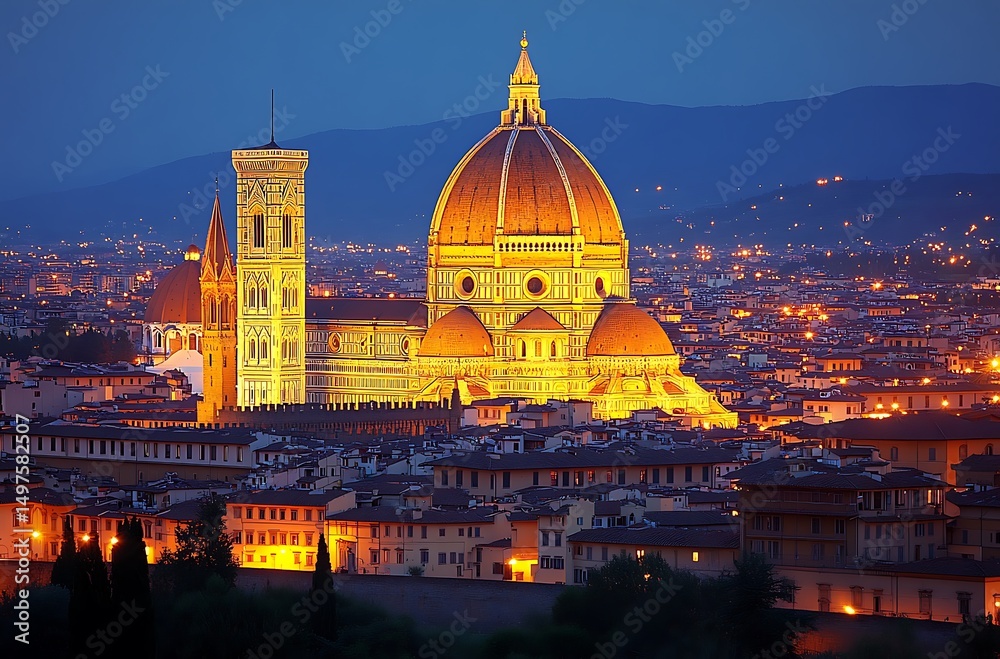 Fototapeta premium Stunning illuminated duomo and cityscape of florence italy at twilight hour
