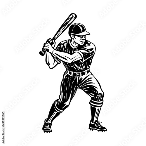 A vintage style illustration of baseball hitter