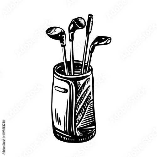A vintage style illustration of golf bag