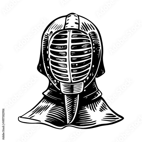 A vintage style illustration of kendo helmet