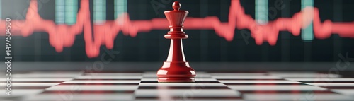 A red chess king stands on a checkered board with a red heartbeat line in the background, symbolizing strategy and intensity.