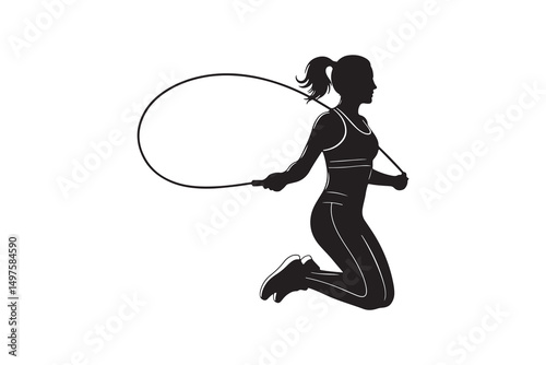 Female jump rope exercise - Active Woman Skipping Rope Silhouette