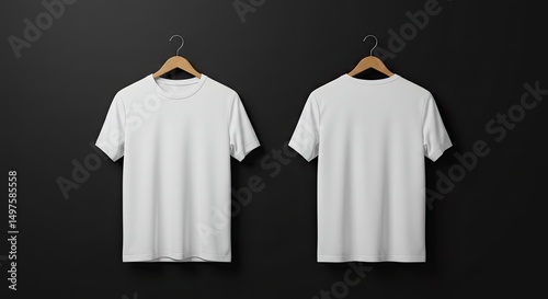 Blank T-shirt Mockup on Hanger: Simple, classic, and versatile. Front and back views of a blank t-shirt, designed to showcase a brand's potential in its purest form.