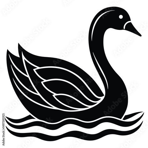 Elegant Black Swan Illustration Graceful Waterfowl Design