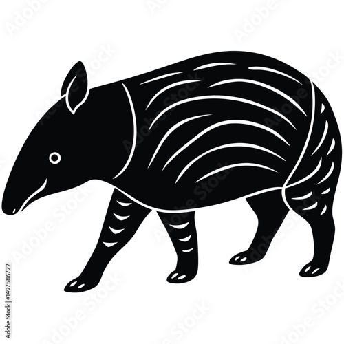Striped Tapir Silhouette Elegant Black and White Wildlife Illustration
