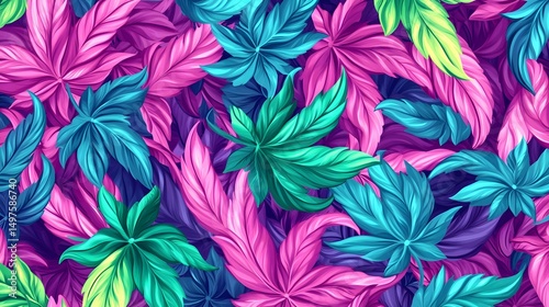Vibrant Tropical Leaf Pattern Seamless Design