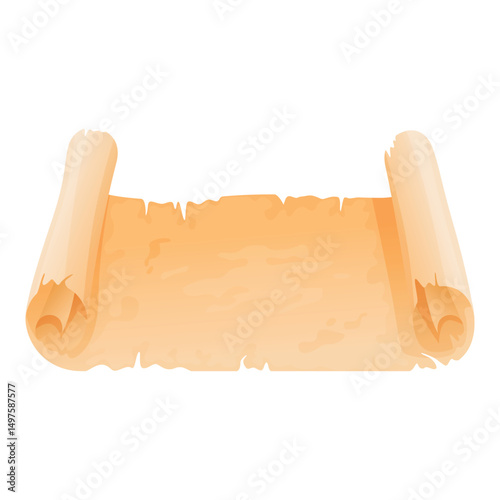Illustration of yellowed old paper scroll in flat style on white background for use in various creative projects
