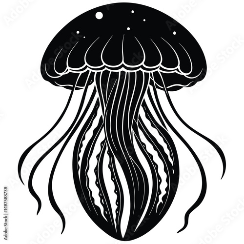 Elegant Black and White Jellyfish Illustration