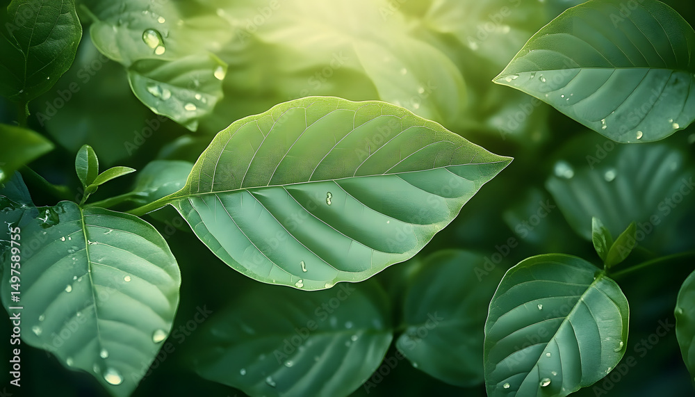 Obraz premium Nature of Green Leaves in Garden During Summer, Perfect for Spring Background, Cover Page, Greenery Environment, and Ecology Wallpaper Design