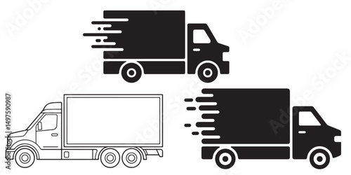  Outline Drawings of Delivery Trucks, Delivery Truck Icons Fast and Slow Motion, first shipping delivery truck icon silhouettes