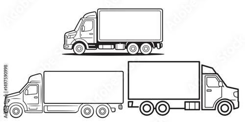  Outline Drawings of Delivery Trucks, Delivery Truck Icons Fast and Slow Motion, first shipping delivery truck icon silhouettes