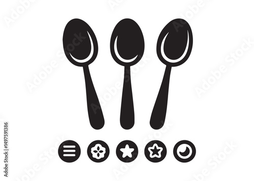 Spoon Icon, Spoon Silhouette Black Vector White Background