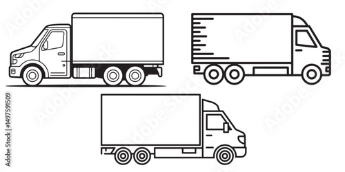  Outline Drawings of Delivery Trucks, Delivery Truck Icons Fast and Slow Motion, first shipping delivery truck icon silhouettes