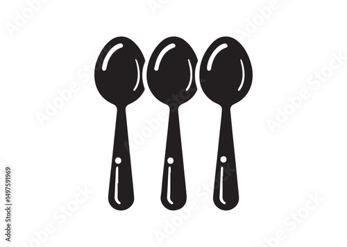 Spoon Icon, Spoon Silhouette Black Vector White Background