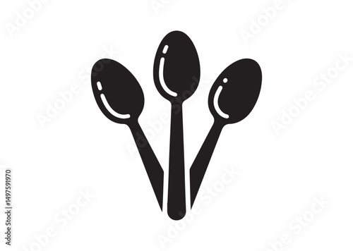 Spoon Icon, Spoon Silhouette Black Vector White Background