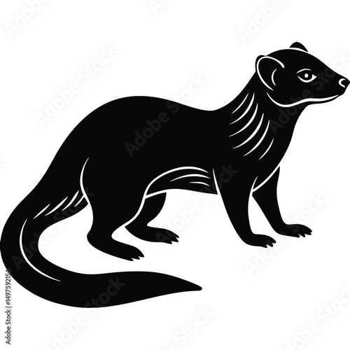 Elegant Black and White Silhouette of a Mongoose