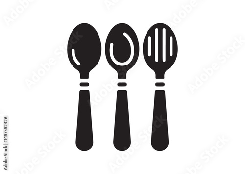 Spoon Icon, Spoon Silhouette Black Vector White Background