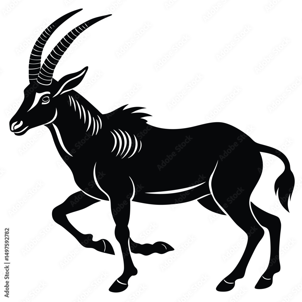 Fototapeta premium Majestic Sable Antelope Black and White Illustration