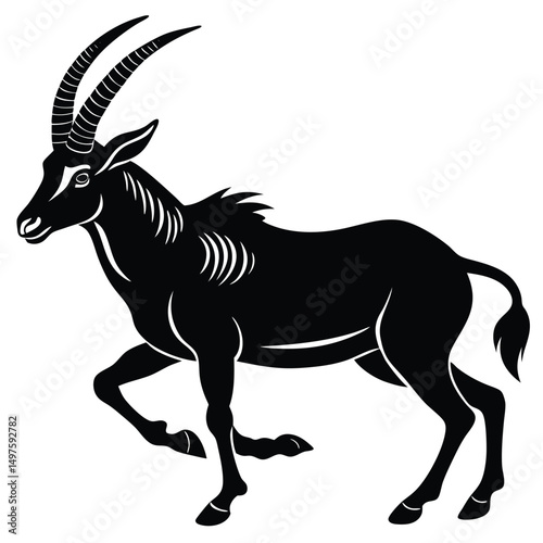 Majestic Sable Antelope Black and White Illustration