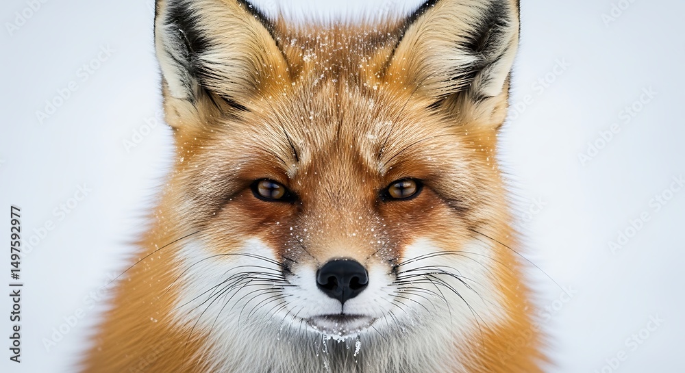Fototapeta premium Close up portrait of a fox in winter with snowflakes on its fur and whiskers