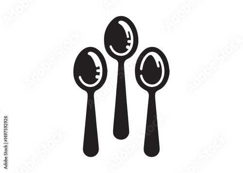 Spoon Icon, Spoon Silhouette Black Vector White Background