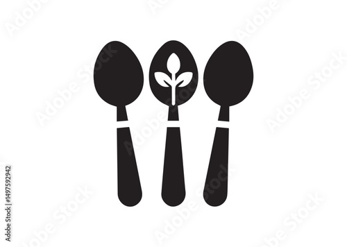 Spoon Icon, Spoon Silhouette Black Vector White Background