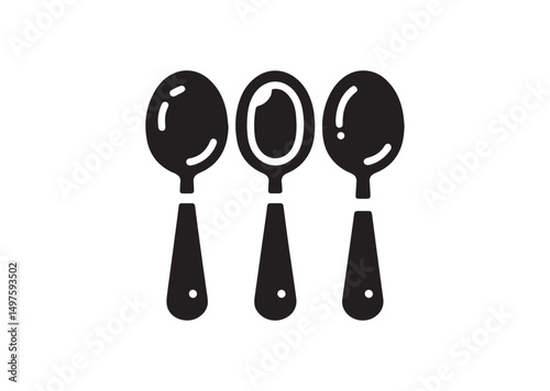 Spoon Icon, Spoon Silhouette Black Vector White Background