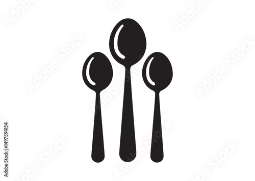 Spoon Icon, Spoon Silhouette Black Vector White Background