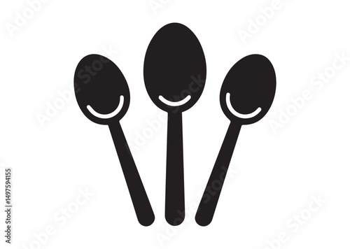 Spoon Icon, Spoon Silhouette Black Vector White Background