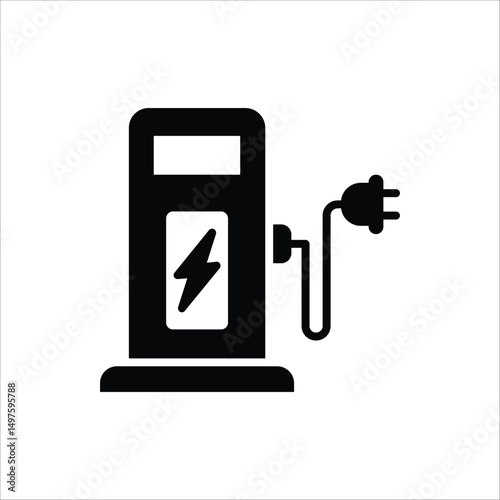 Electric Station for Vehicle Icon. Charger with Plug for Electrical Power Auto Symbols. Charge Station for Green Energy Automobile. Vector Illustration for web design, isolated on white background.