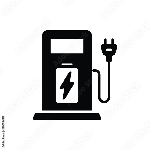Electric charging station icon. Charger with Plug for Electrical Power Auto Symbols. Vector Illustration on white background.