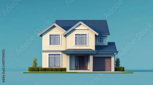 Photorealistic single-family house, modern suburban architecture, clean lighting, no background, green or transparent backdrop, 