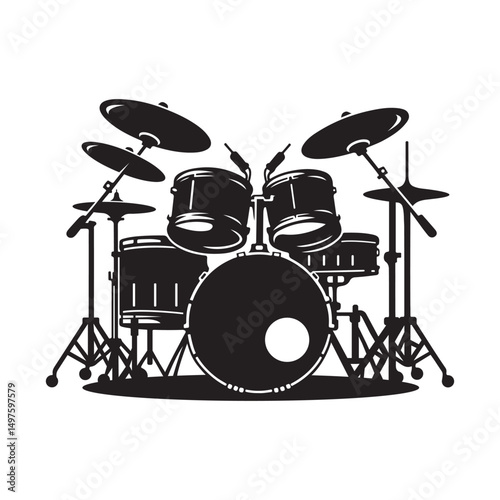 black drum kit silhouette rock band vector art