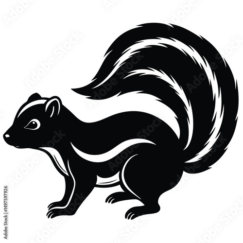 Striped Skunk Illustration Black and White Animal Design