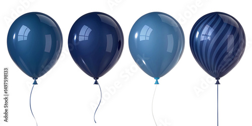 Navy and dark blue latex balloons including striped texture – glossy helium balloons for modern events and evening parties transparent background
