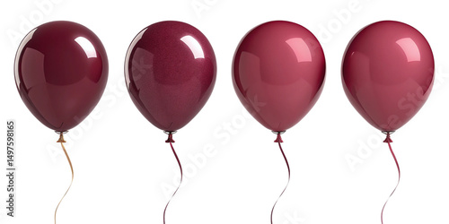 Dark burgundy and cherry red latex balloons with glossy finish – elegant party balloon set for romantic or luxury events on transparent background