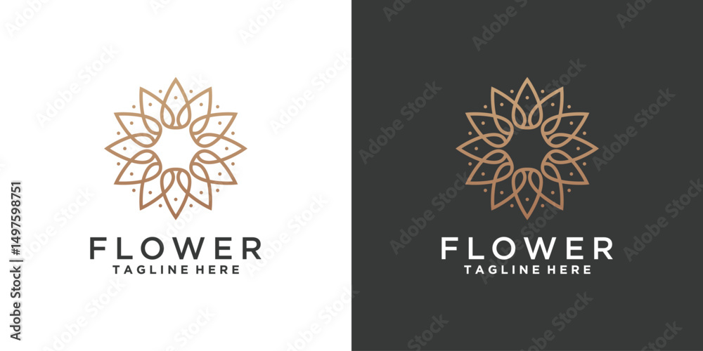 Geometric flower logo with golden line art