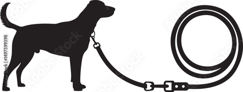 Silhouette of Dog on Leash with Coiled Lead