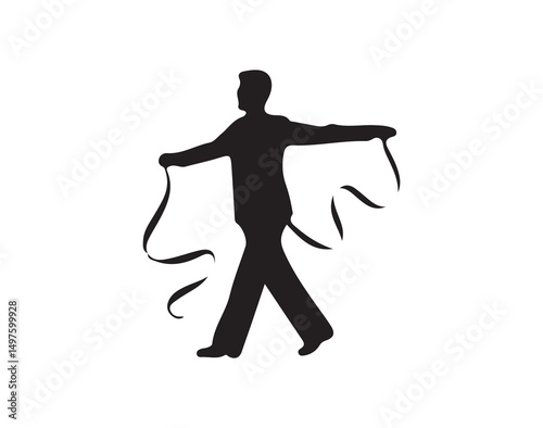 Elegant silhouette of a dancing, symbolizing rhythm, dance, and passion, perfect for events, celebrations, and creative projects related to performing arts and dance.