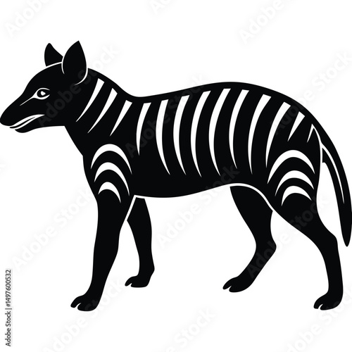 Striped Wolf Silhouette Ancient Style Canid Illustration