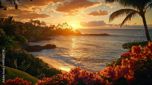 Fototapeta Naklejka Na Ścianę i Meble -  Tropical sunset over a secluded beach